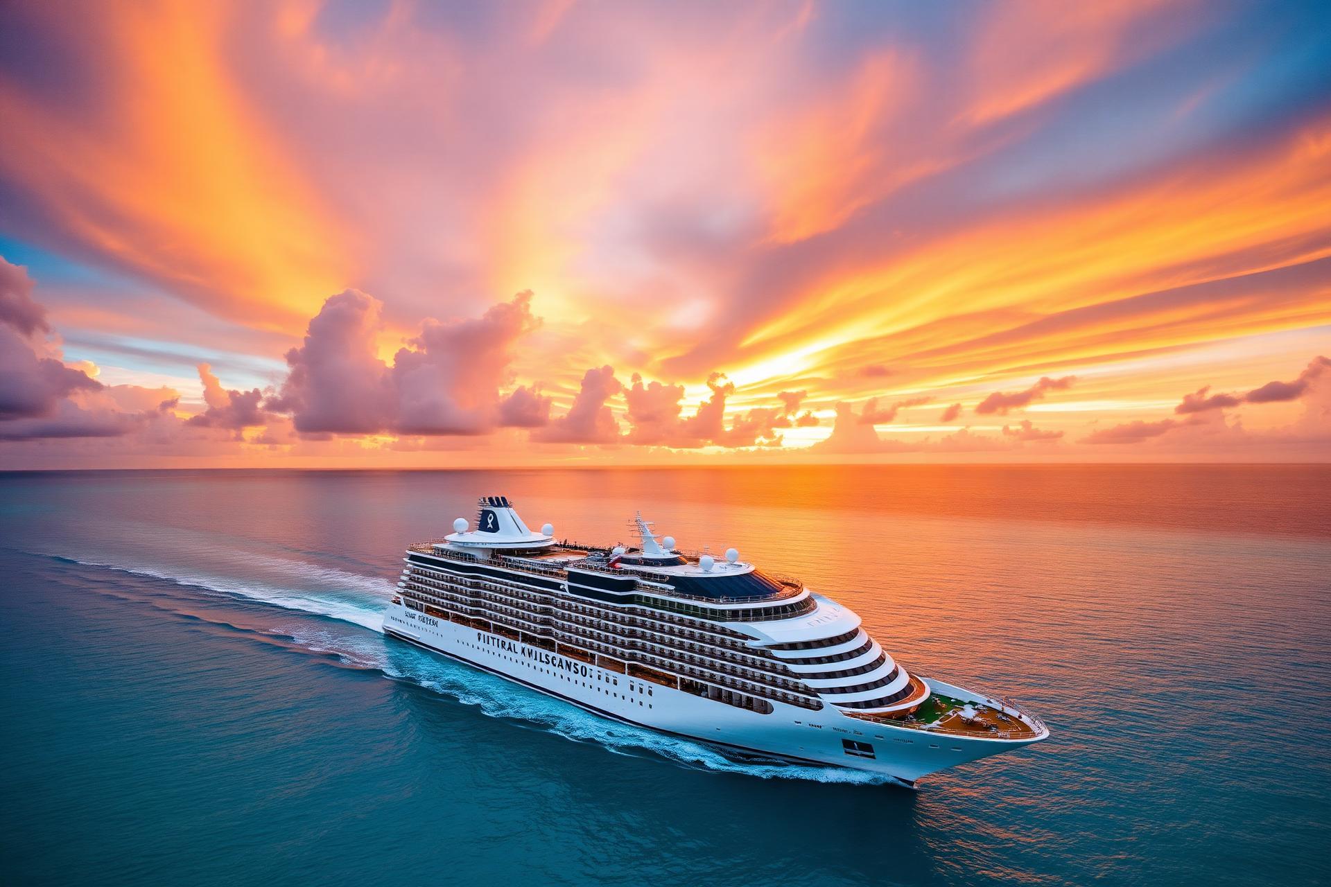 Cruise ship at sunset
